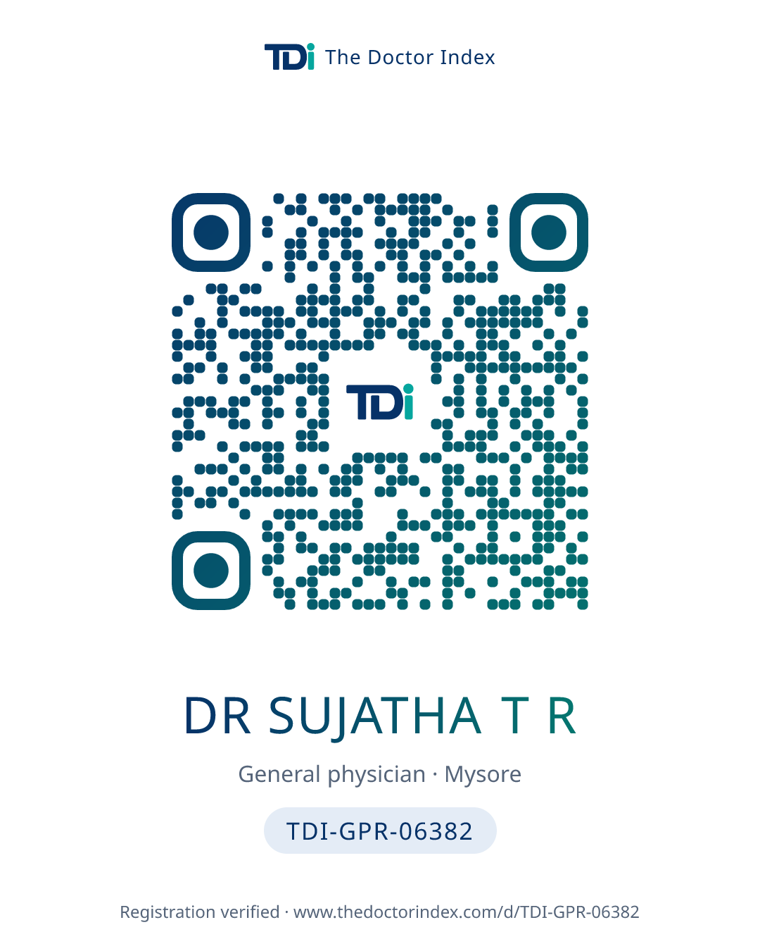 QR card for Dr Sujatha T R, TDI-GPR-06382