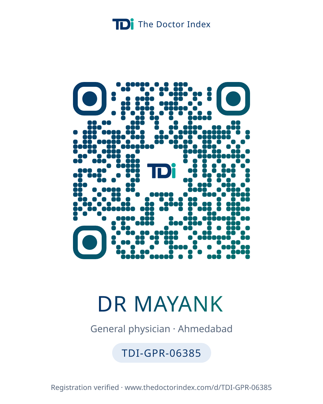 QR card for Dr Mayank, TDI-GPR-06385