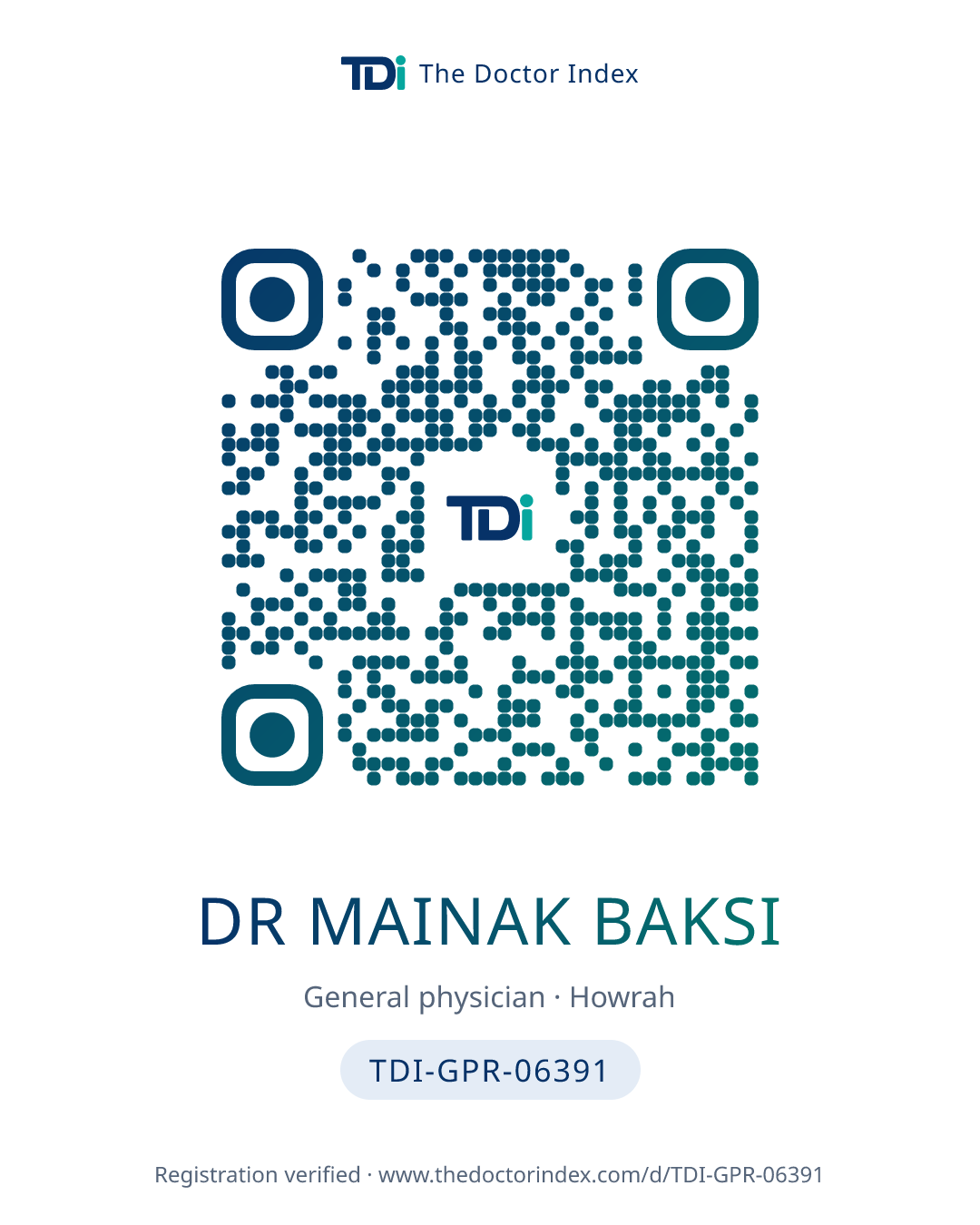 QR card for Dr Mainak Baksi, TDI-GPR-06391