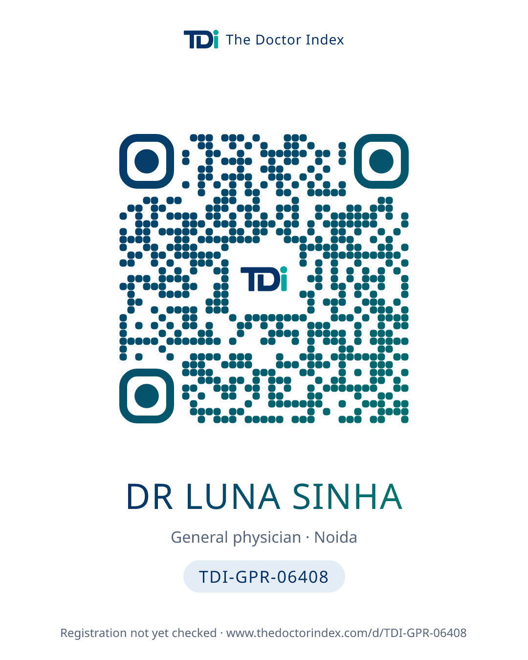 QR card for Dr Luna Sinha, TDI-GPR-06408