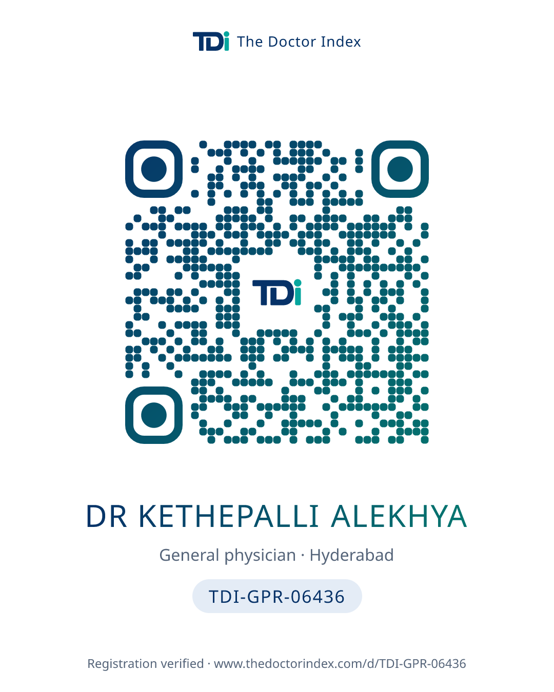 QR card for Dr Kethepalli Alekhya, TDI-GPR-06436