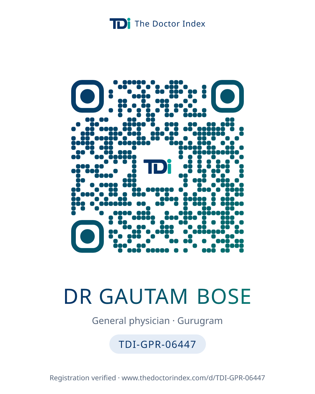 QR card for Dr Gautam Bose, TDI-GPR-06447