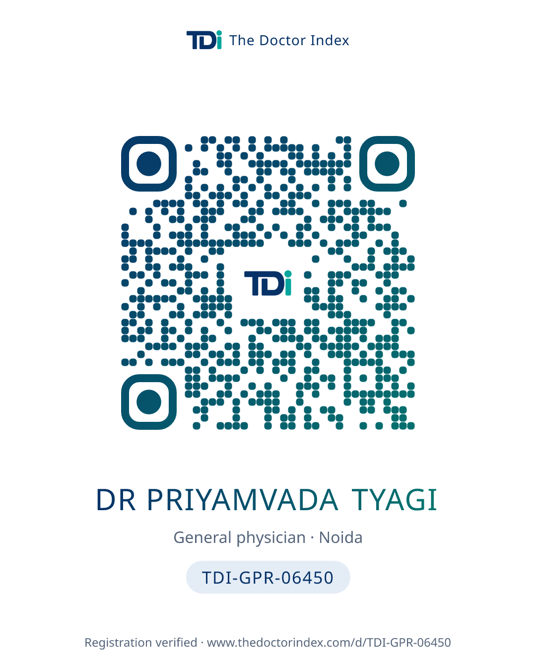 QR card for Dr Priyamvada Tyagi, TDI-GPR-06450