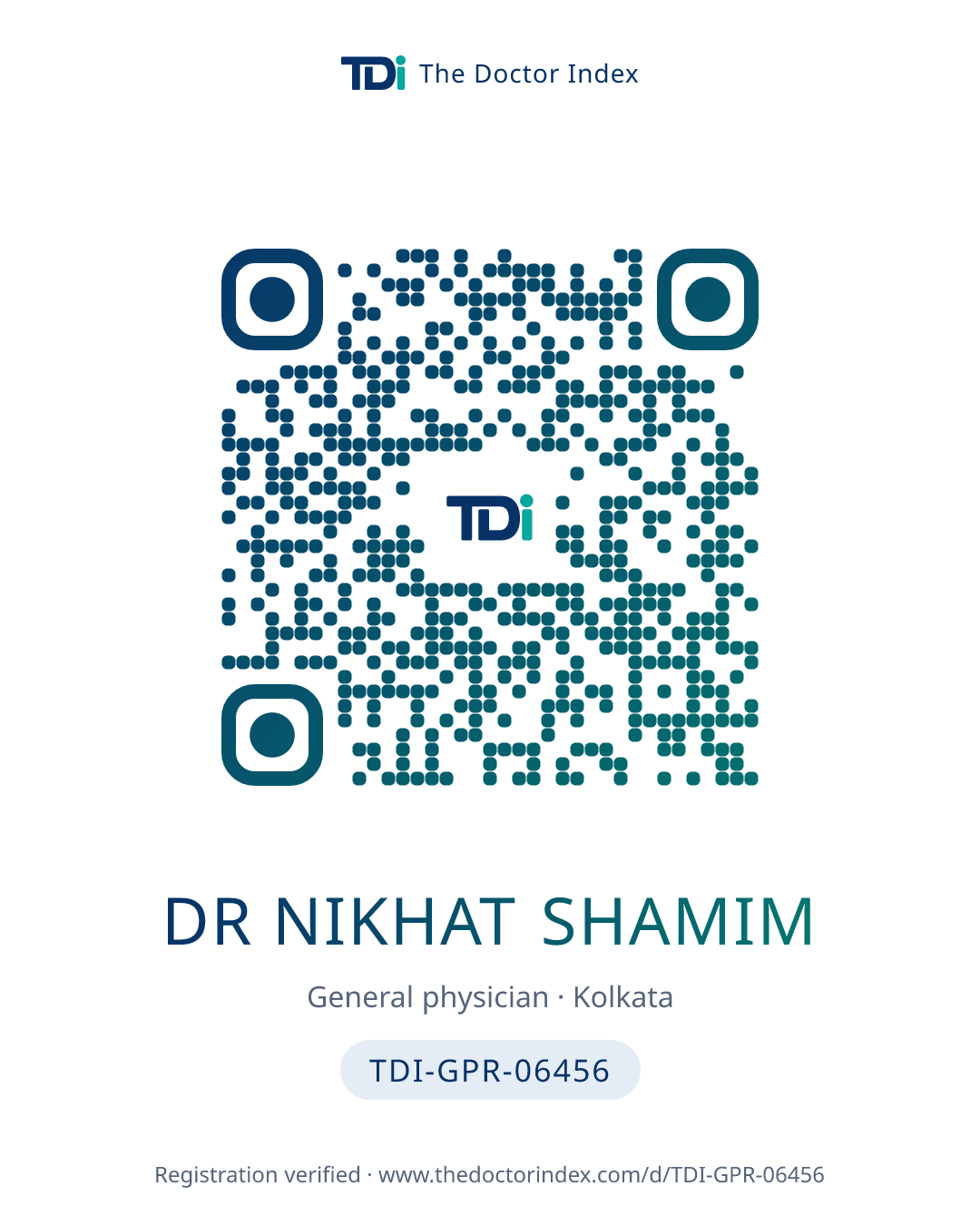 QR card for Dr Nikhat Shamim, TDI-GPR-06456