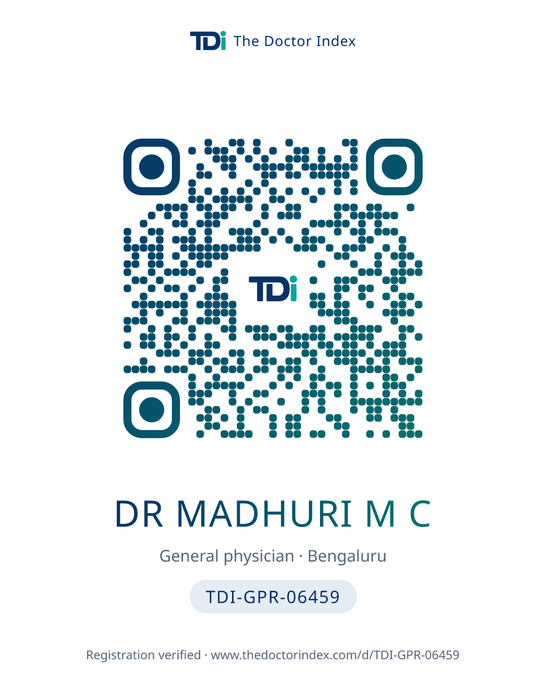 QR card for Dr Madhuri M C, TDI-GPR-06459