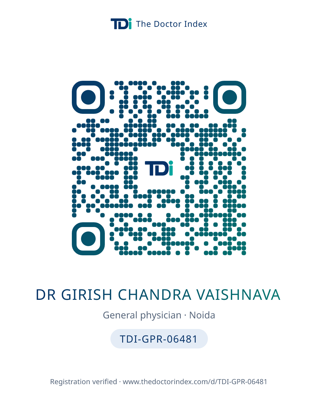 QR card for Dr Girish Chandra Vaishnava, TDI-GPR-06481