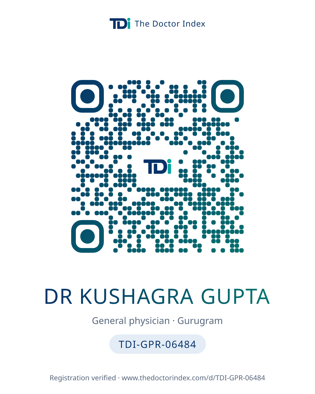 QR card for Dr Kushagra Gupta, TDI-GPR-06484
