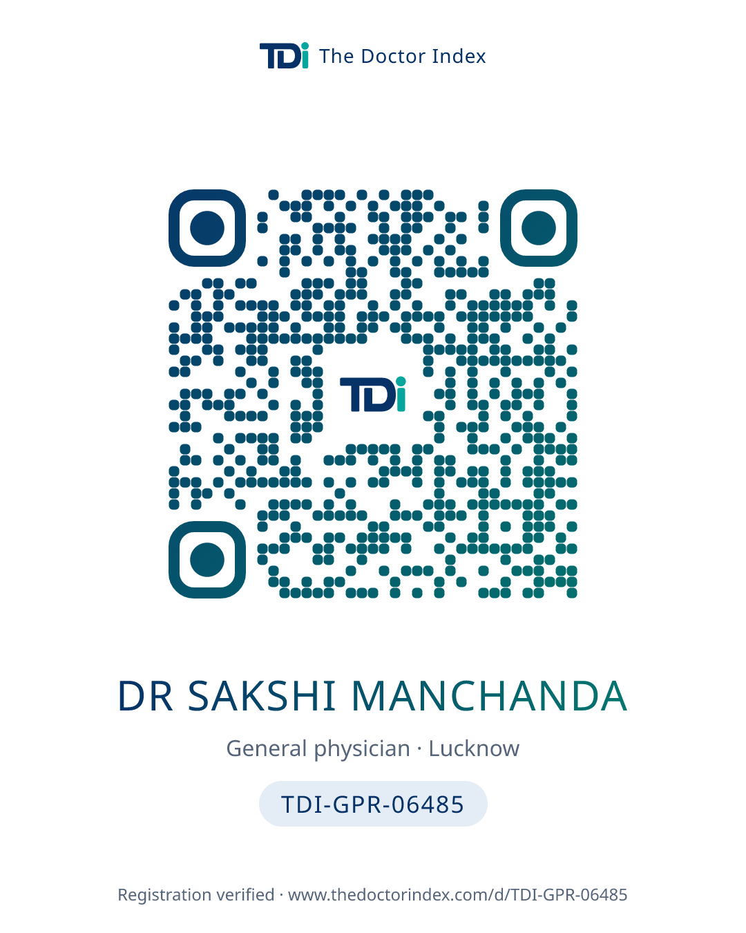 QR card for Dr Sakshi Manchanda, TDI-GPR-06485