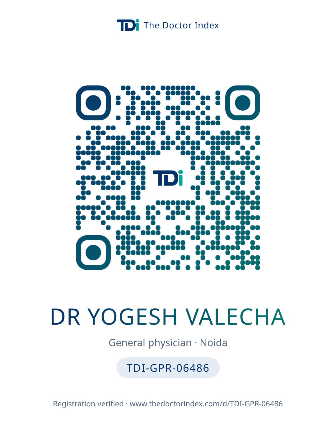 QR card for Dr Yogesh Valecha, TDI-GPR-06486