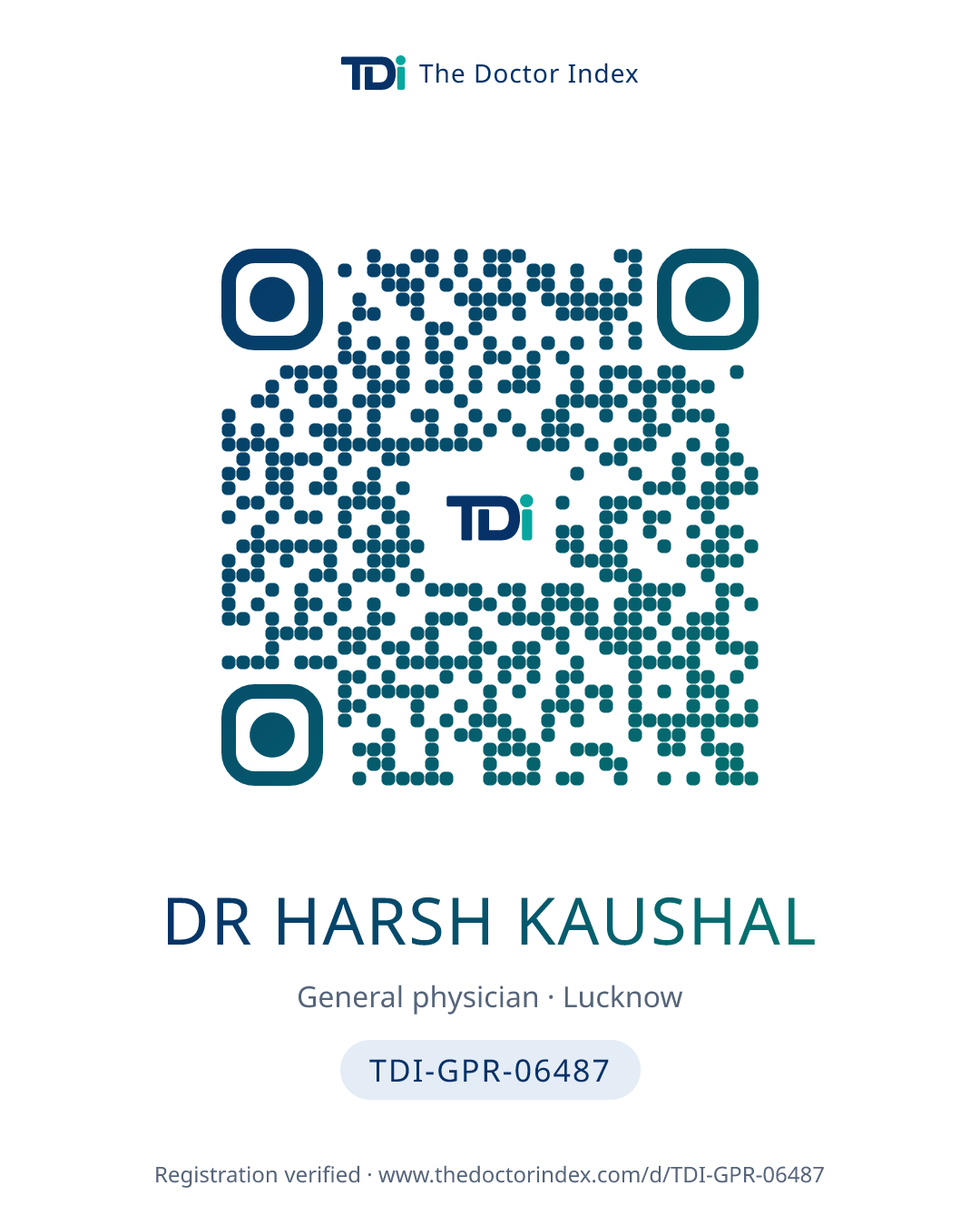 QR card for Dr Harsh Kaushal, TDI-GPR-06487