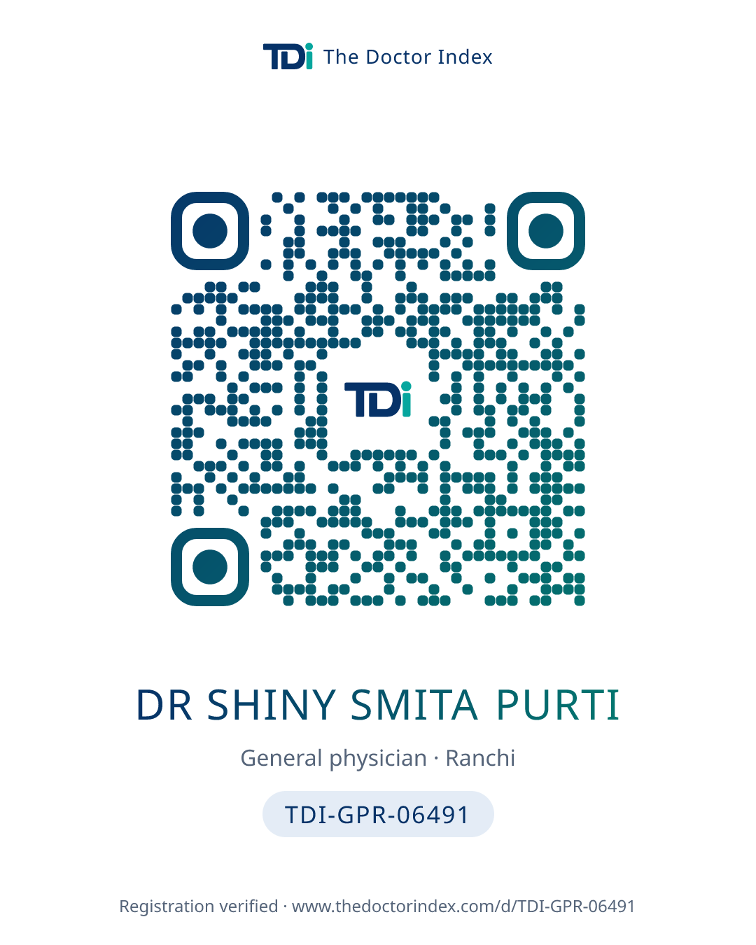 QR card for Dr Shiny Smita Purti, TDI-GPR-06491