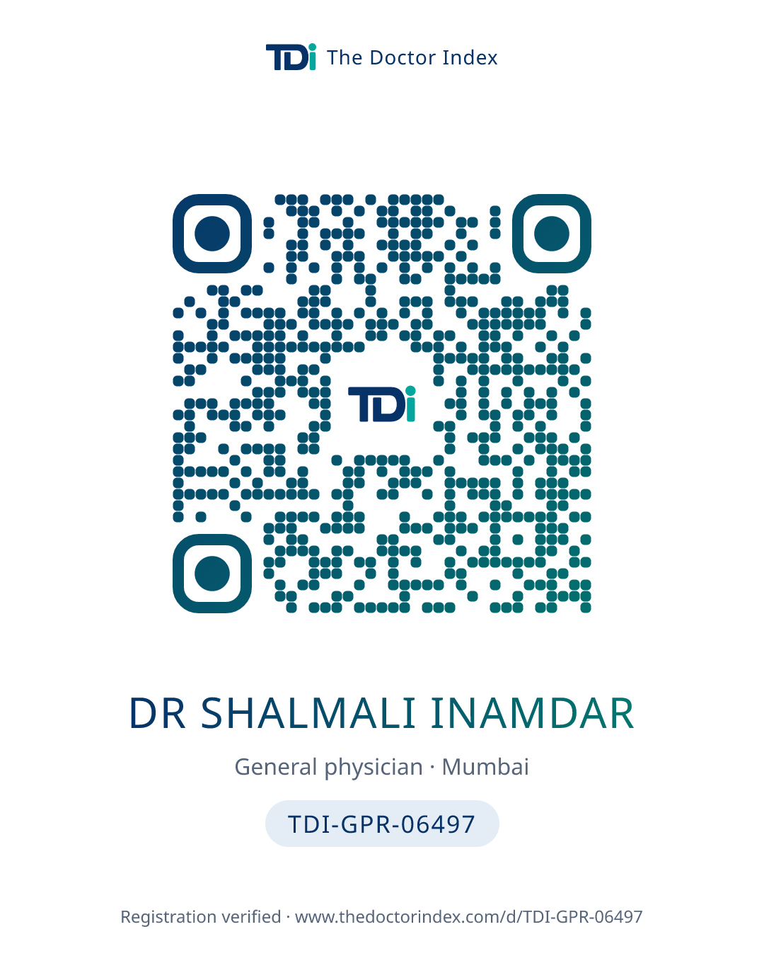 QR card for Dr Shalmali Inamdar, TDI-GPR-06497