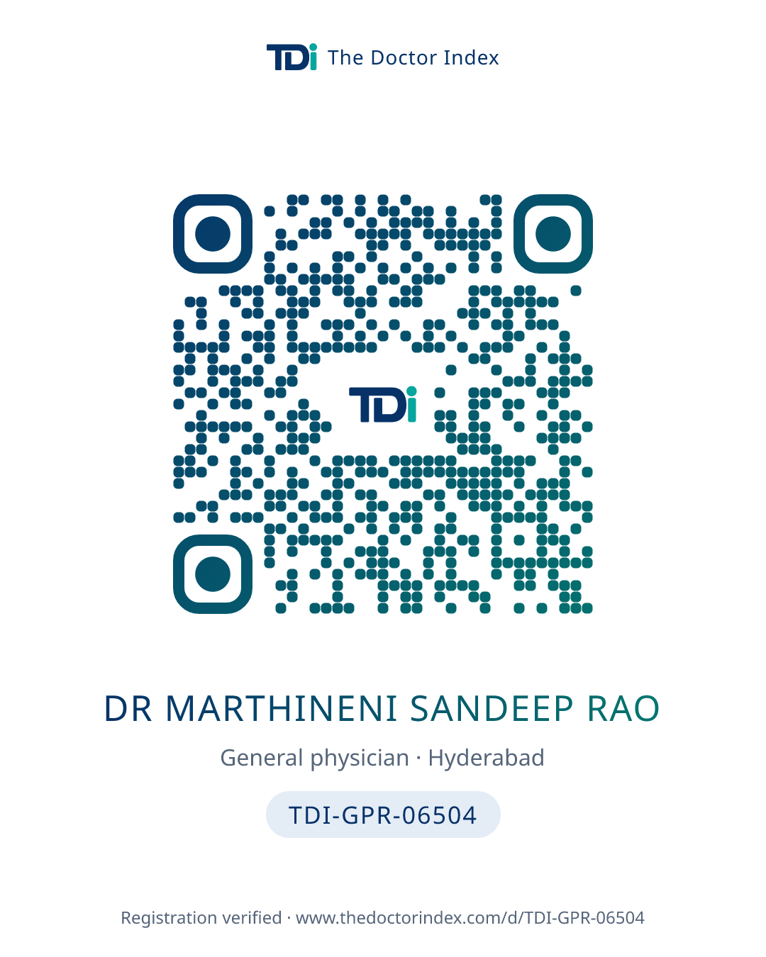 QR card for Dr Marthineni Sandeep Rao, TDI-GPR-06504