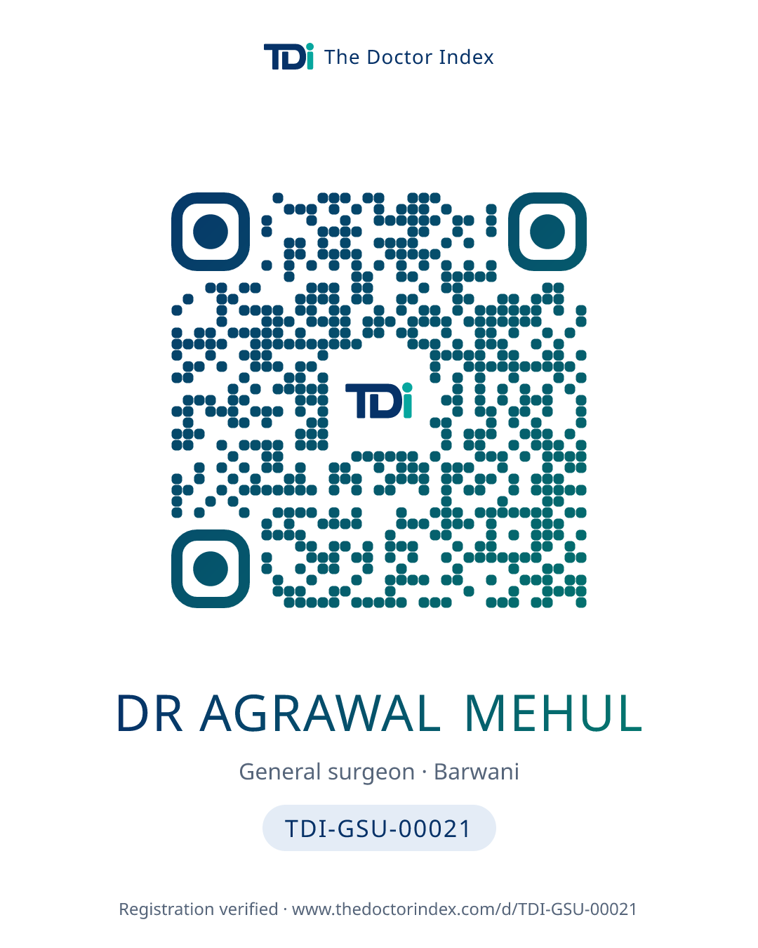 QR card for Dr Agrawal Mehul, TDI-GSU-00021