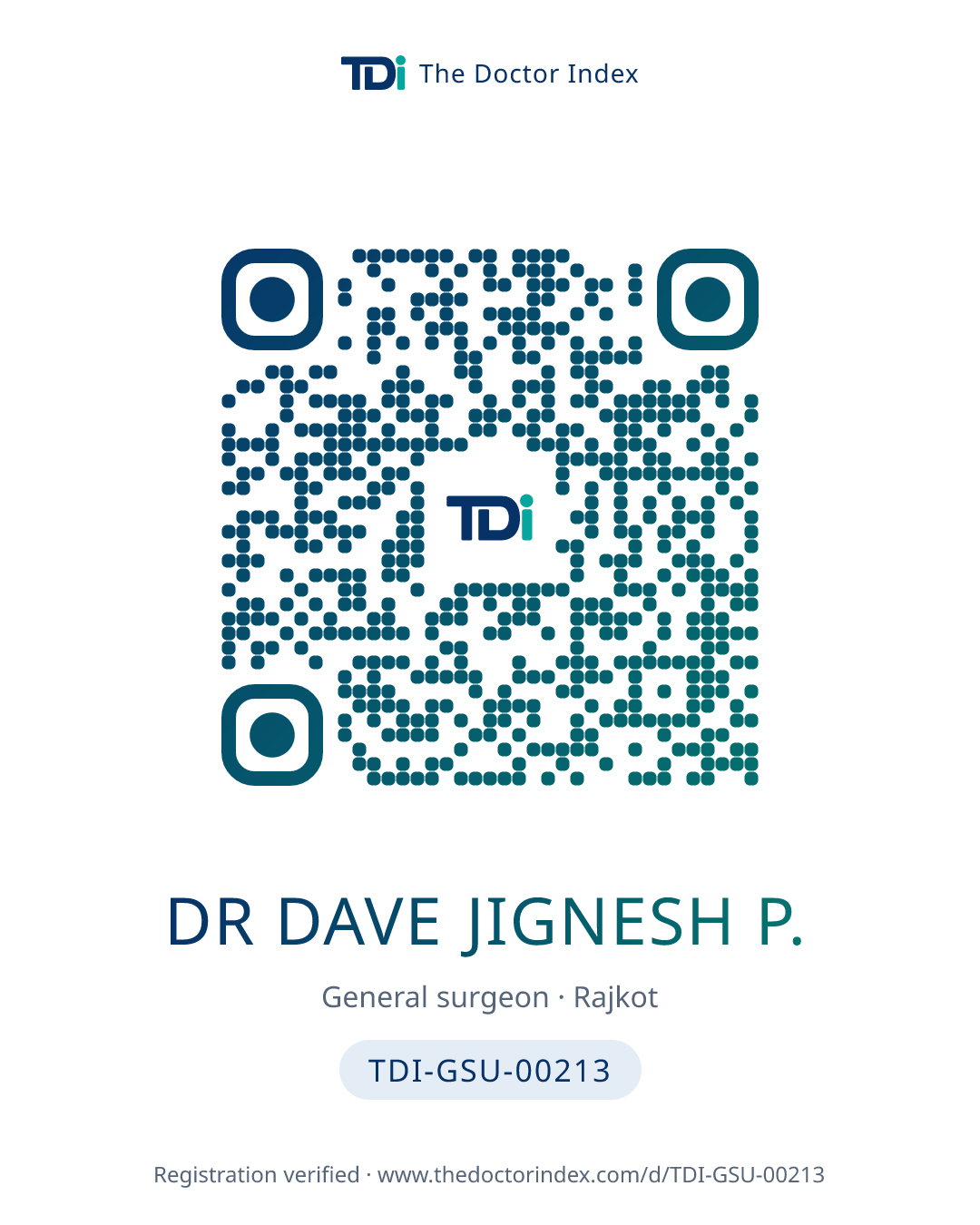 QR card for Dr Dave Jignesh P., TDI-GSU-00213