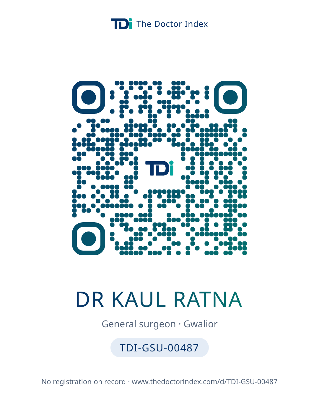 QR card for Dr Kaul Ratna, TDI-GSU-00487