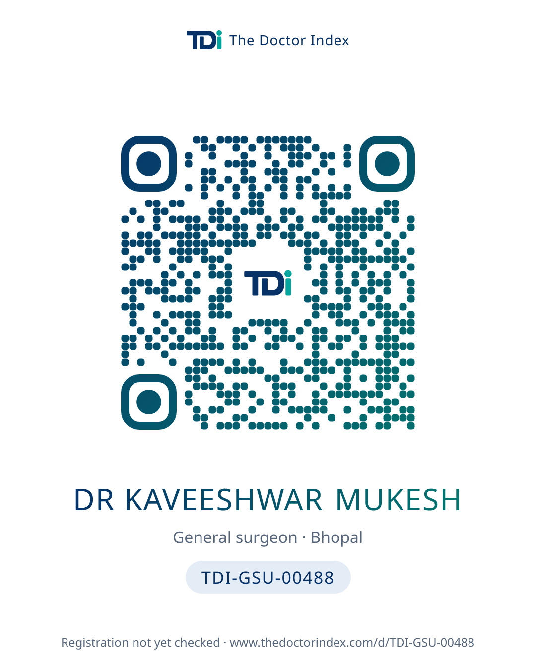 QR card for Dr Kaveeshwar Mukesh, TDI-GSU-00488