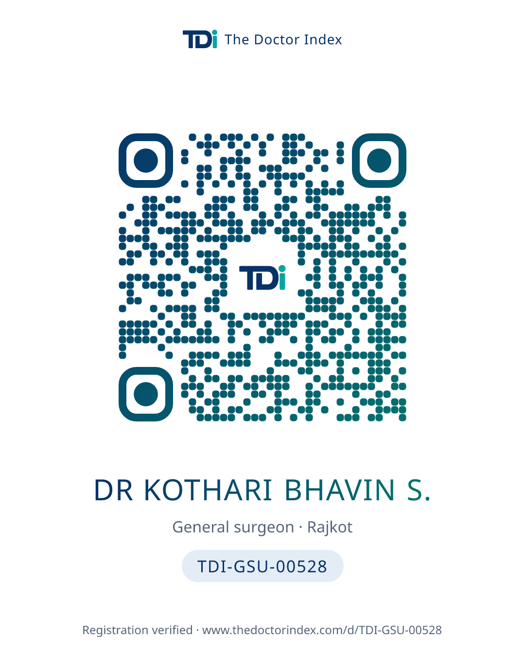 QR card for Dr Kothari Bhavin S., TDI-GSU-00528