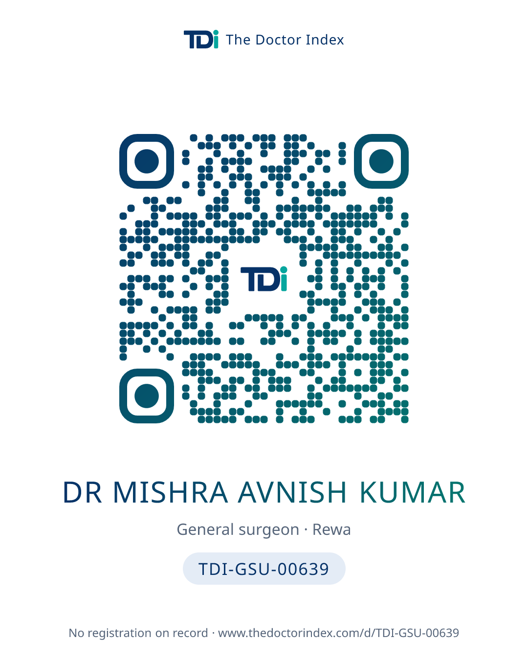 QR card for Dr Mishra Avnish Kumar, TDI-GSU-00639