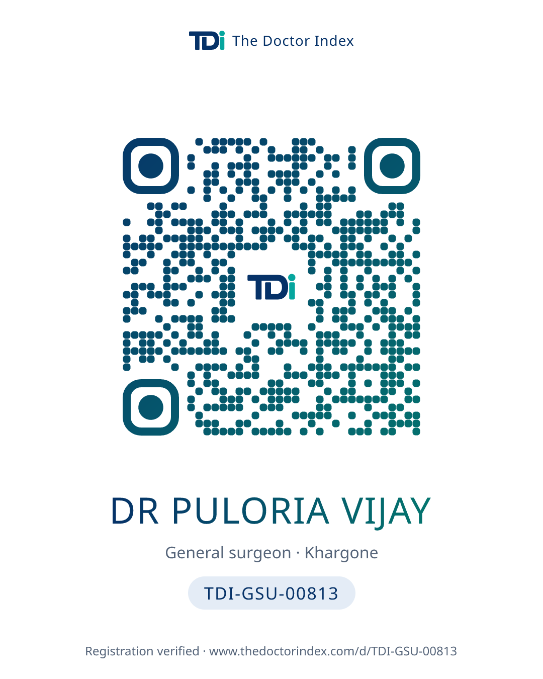 QR card for Dr Puloria Vijay, TDI-GSU-00813