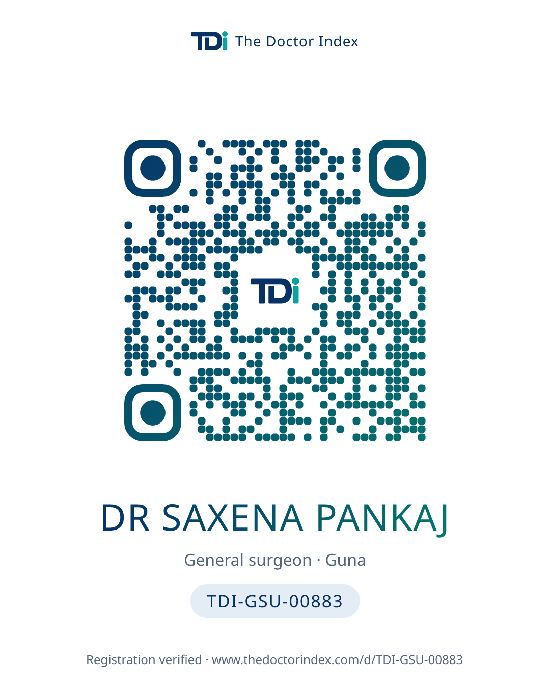 QR card for Dr Saxena Pankaj, TDI-GSU-00883