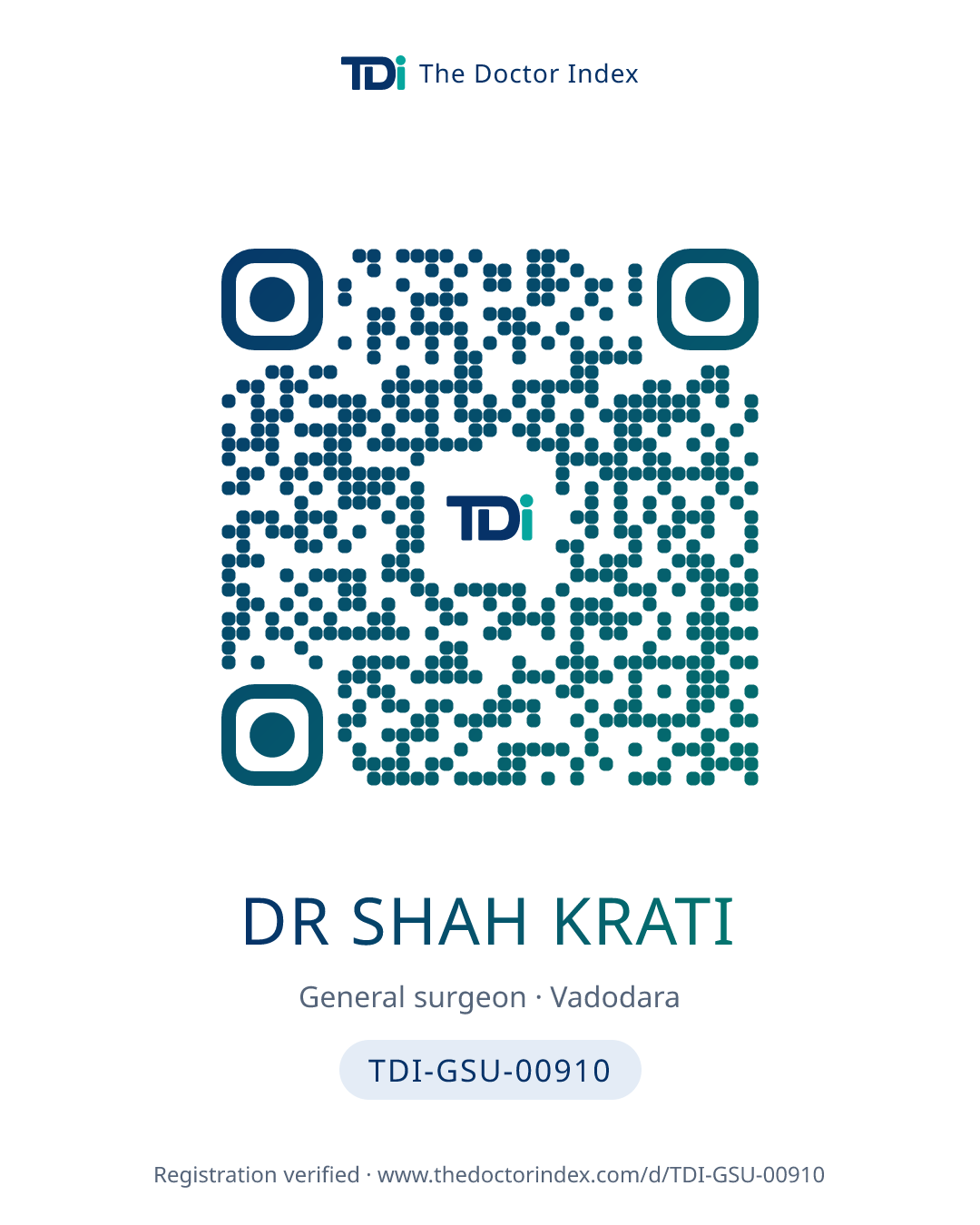 QR card for Dr Shah Krati, TDI-GSU-00910