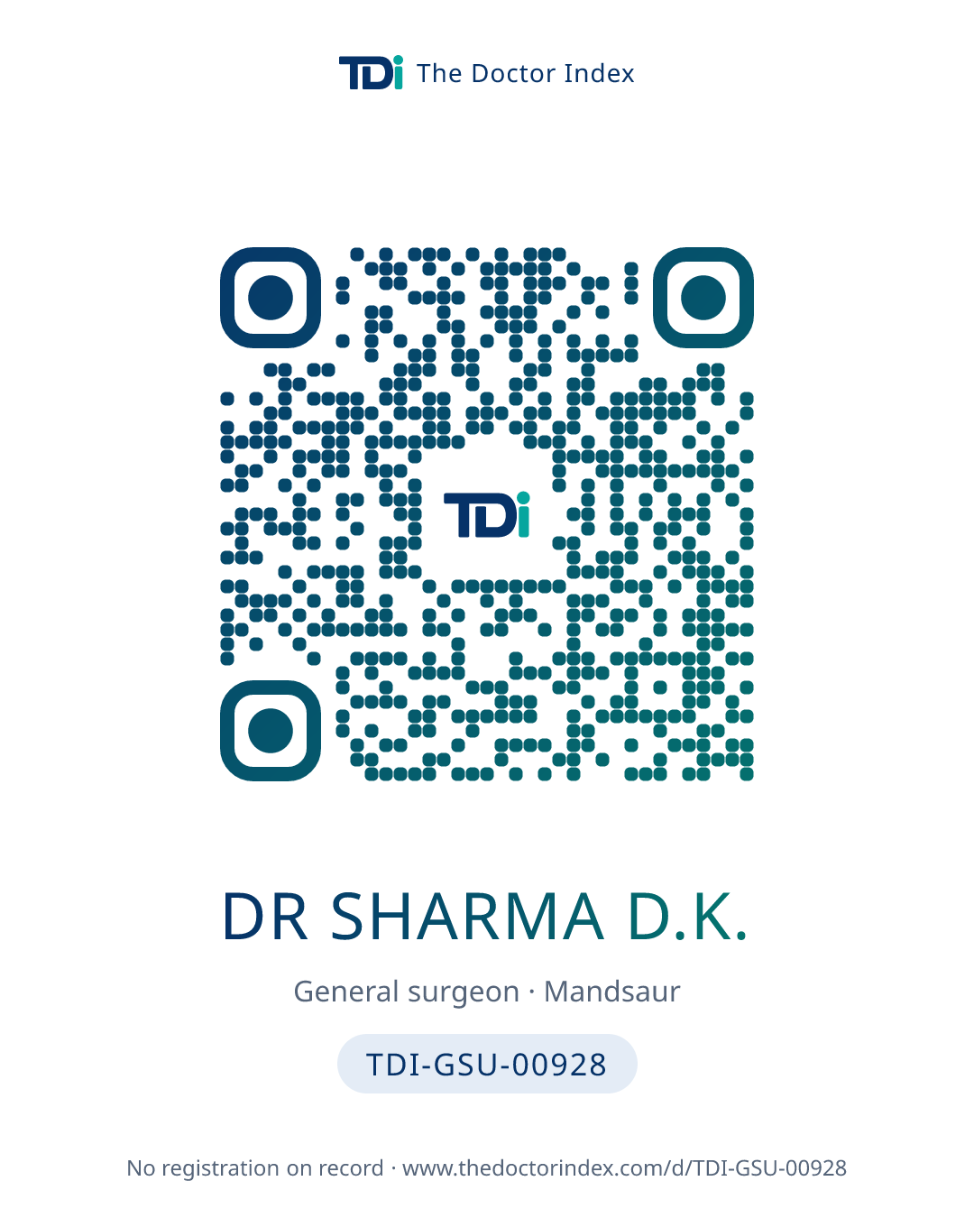 QR card for Dr Sharma D.K., TDI-GSU-00928