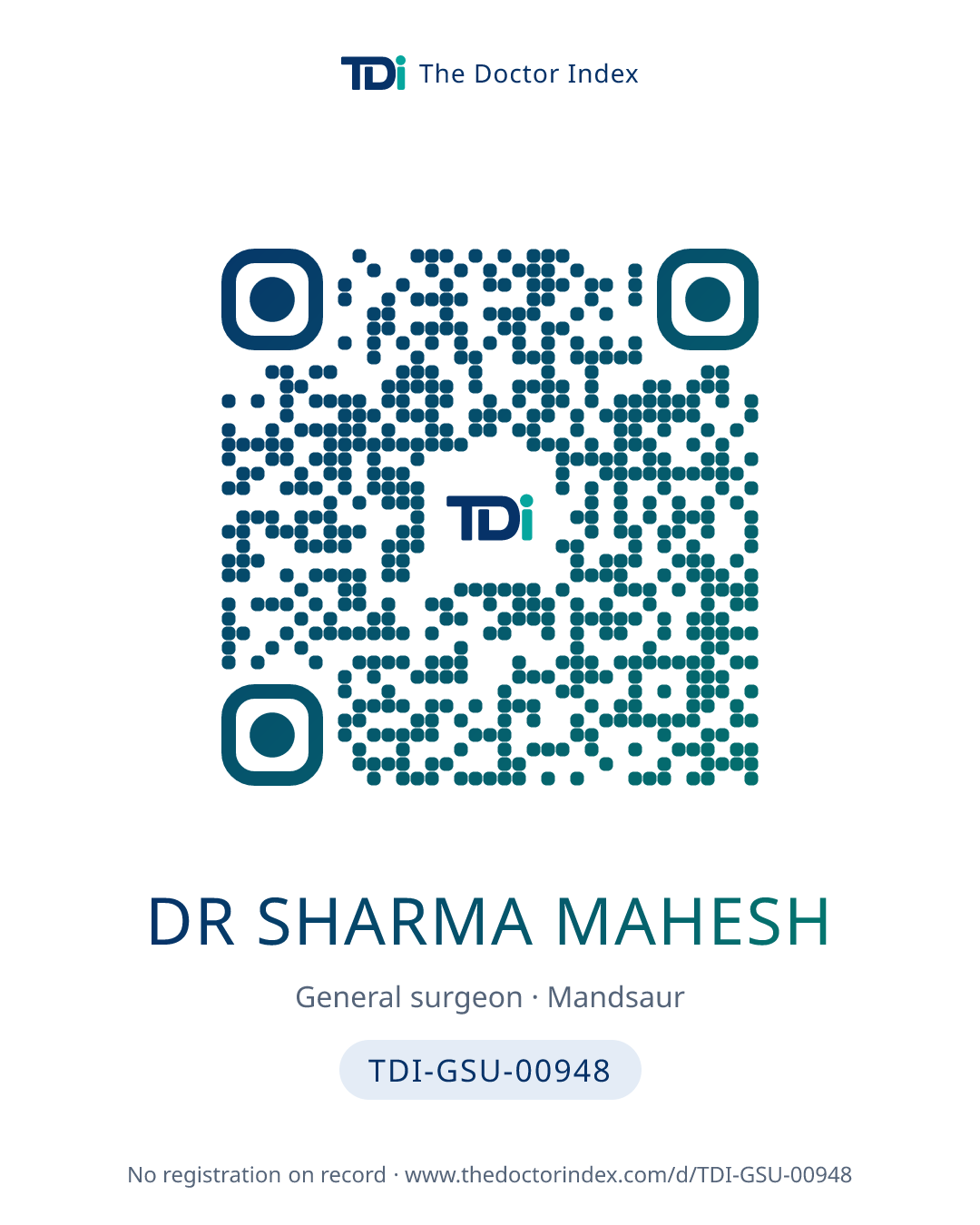 QR card for Dr Sharma Mahesh, TDI-GSU-00948