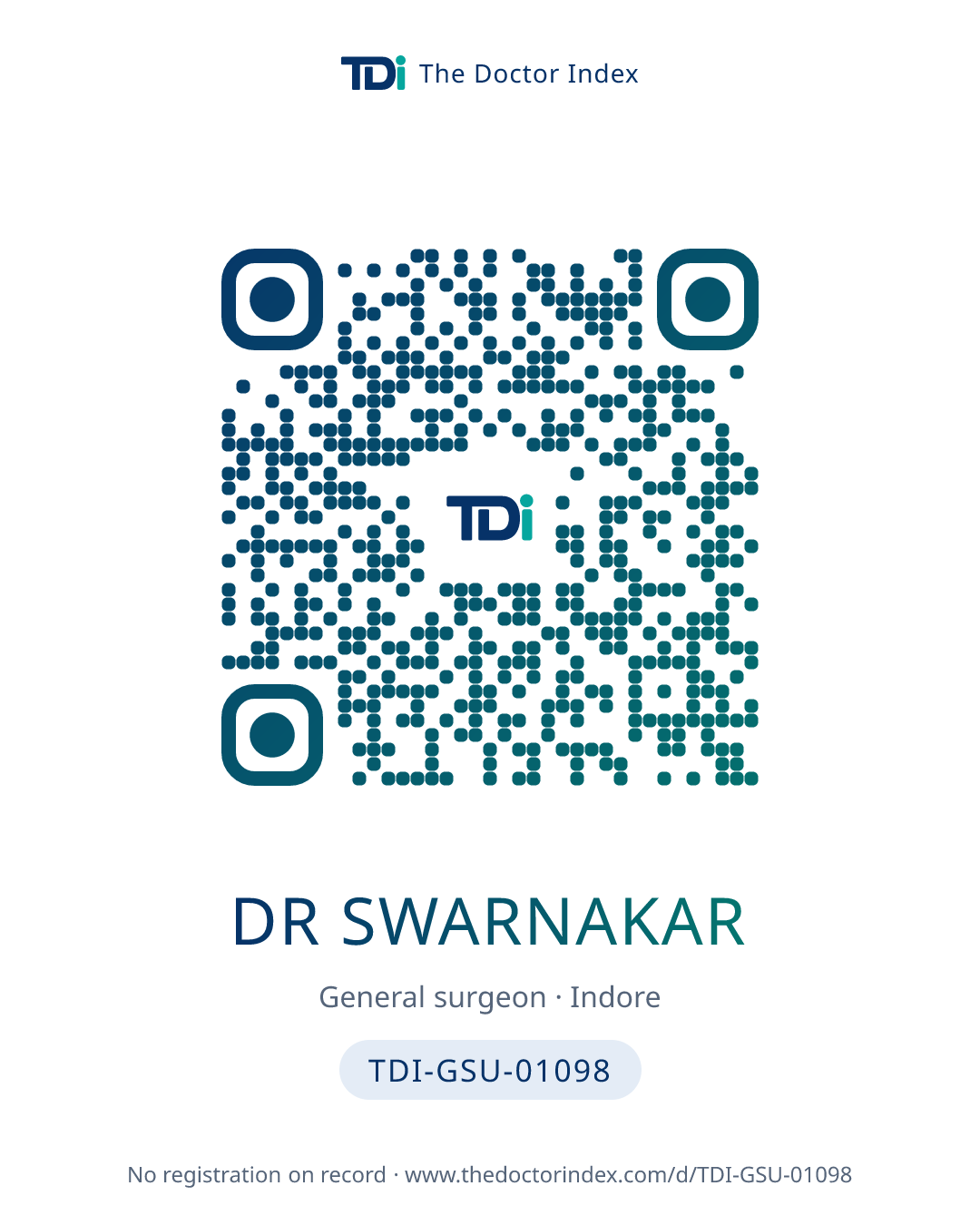 QR card for Dr Swarnakar, TDI-GSU-01098