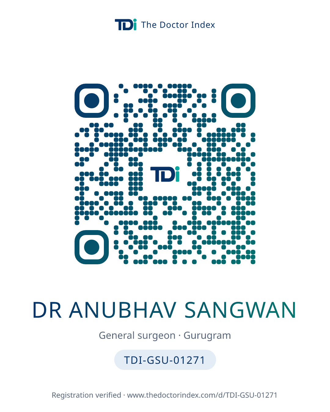 QR card for Dr anubhav Sangwan, TDI-GSU-01271