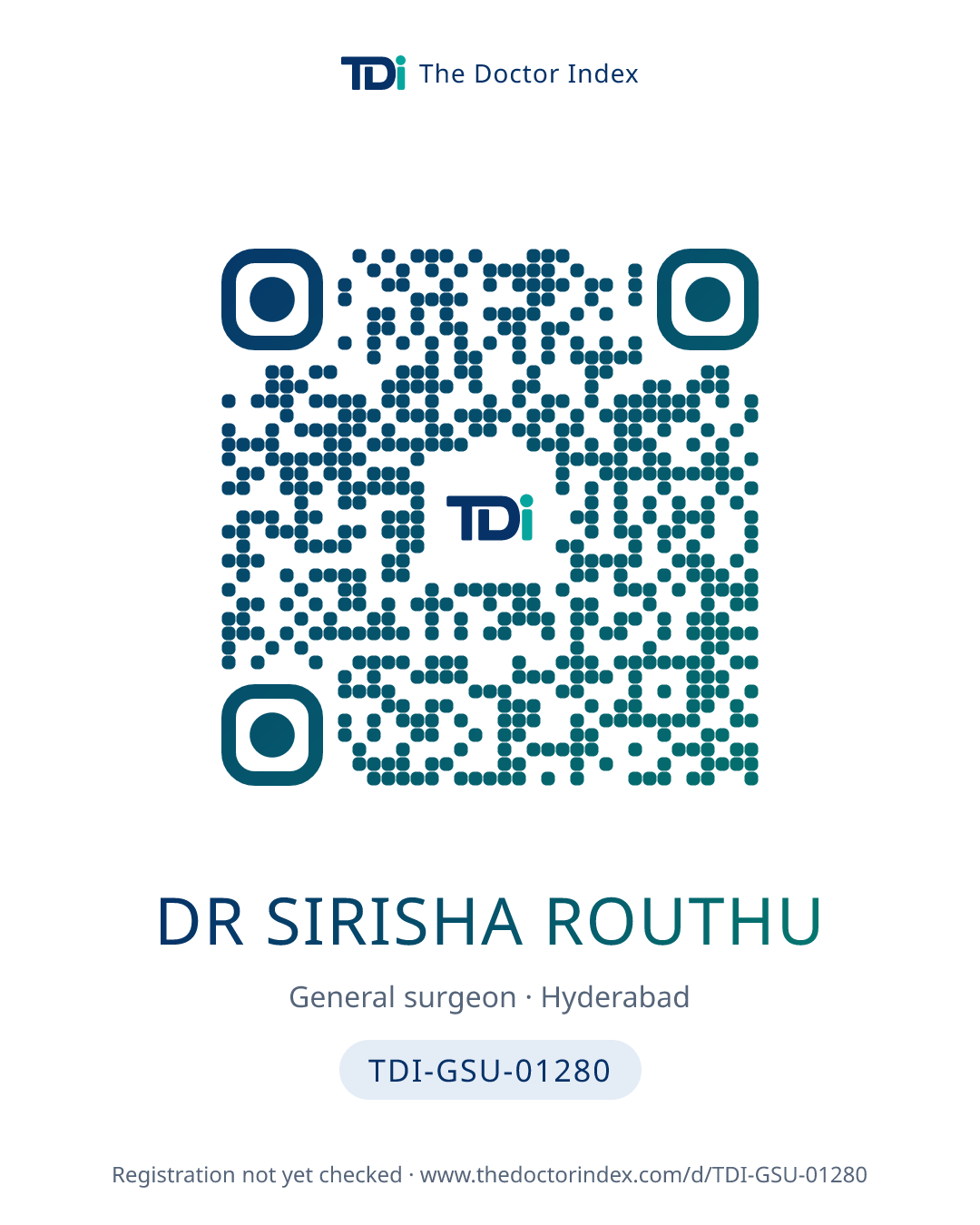 QR card for Dr sirisha Routhu, TDI-GSU-01280