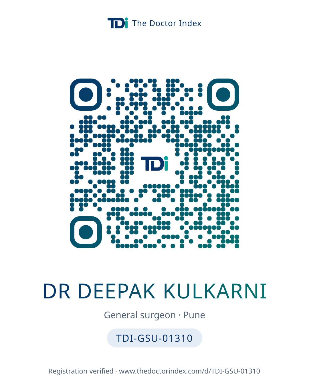 QR card for Dr Deepak Kulkarni, TDI-GSU-01310