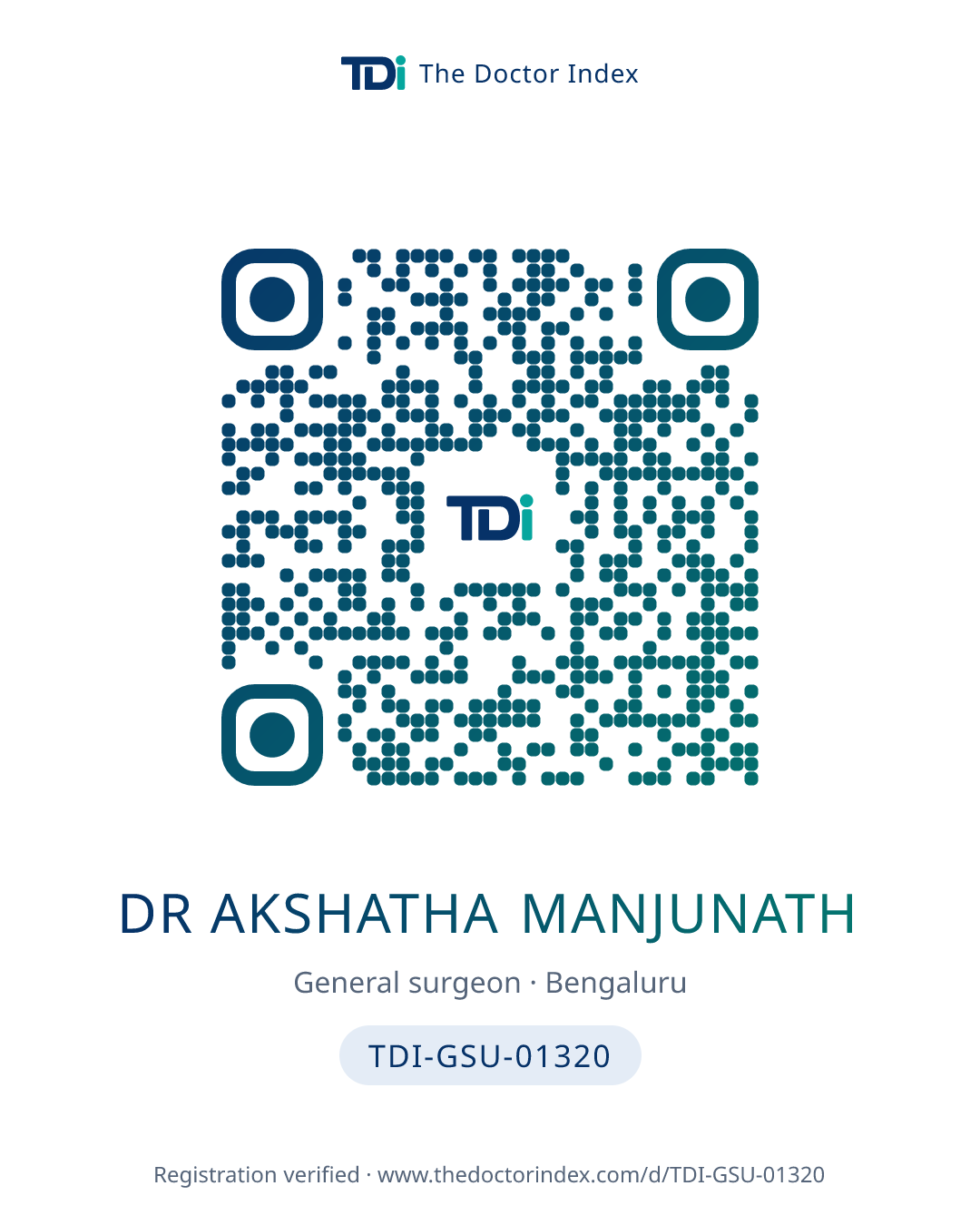 QR card for Dr Akshatha Manjunath, TDI-GSU-01320
