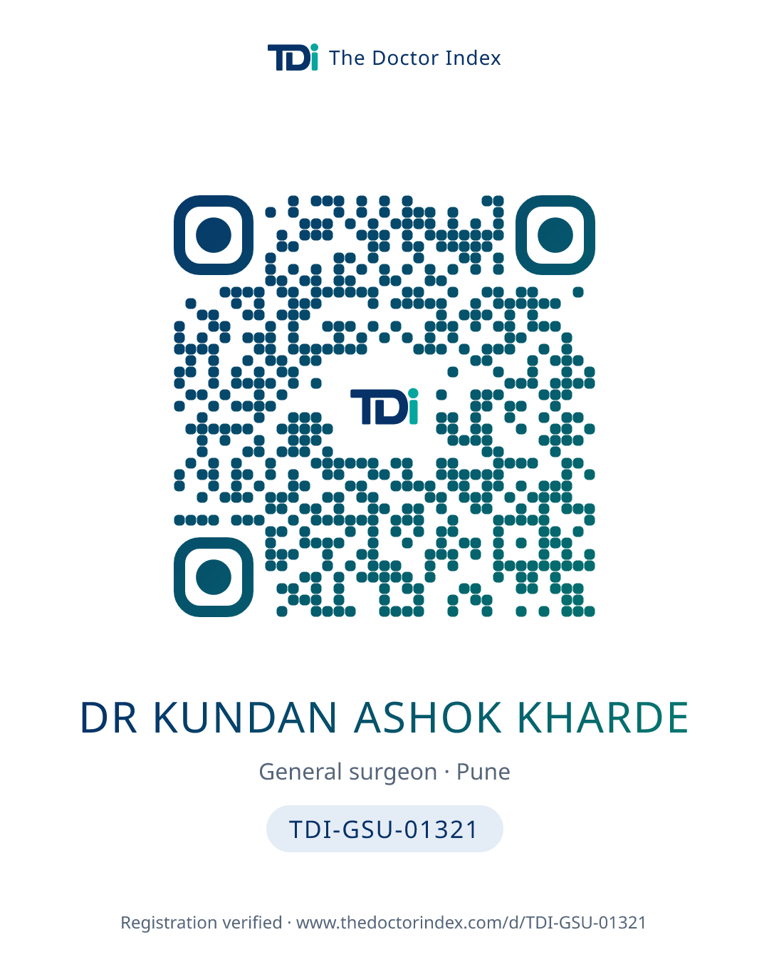 QR card for Dr Kundan Ashok Kharde, TDI-GSU-01321