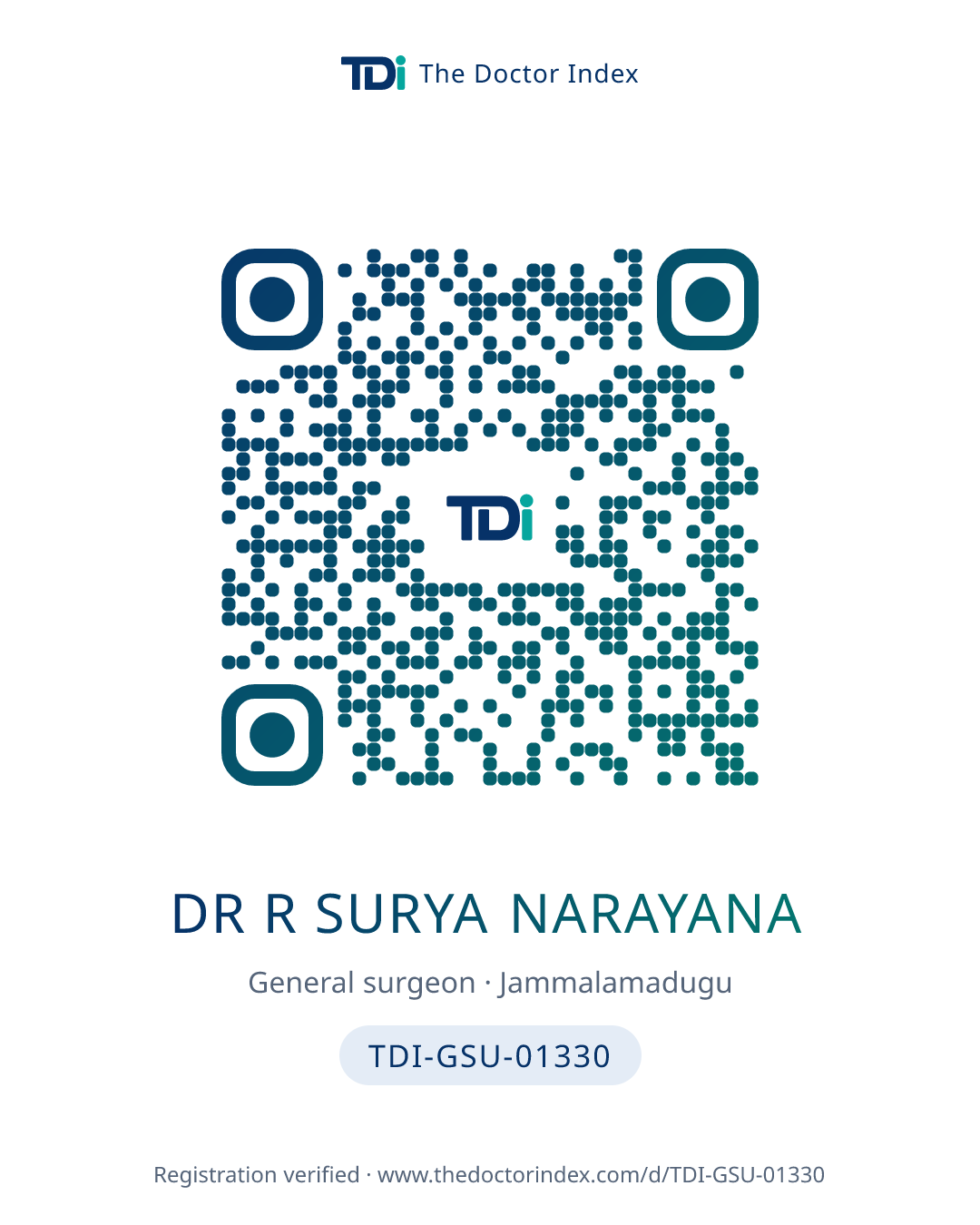 QR card for Dr R Surya Narayana, TDI-GSU-01330