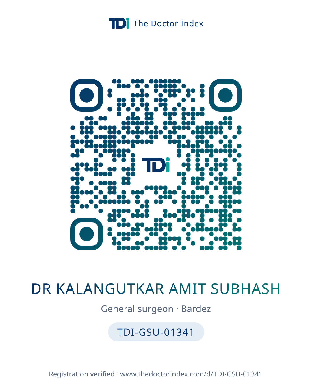 QR card for Dr Kalangutkar Amit Subhash, TDI-GSU-01341