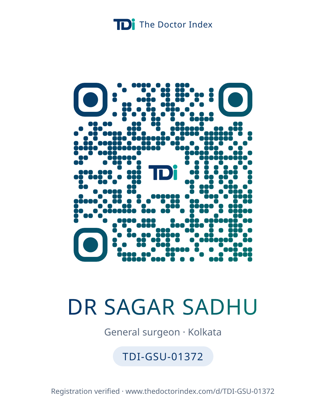 QR card for Dr Sagar Sadhu, TDI-GSU-01372