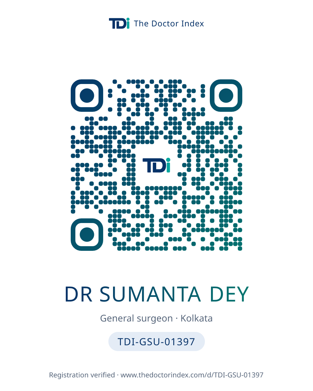 QR card for Dr Sumanta Dey, TDI-GSU-01397