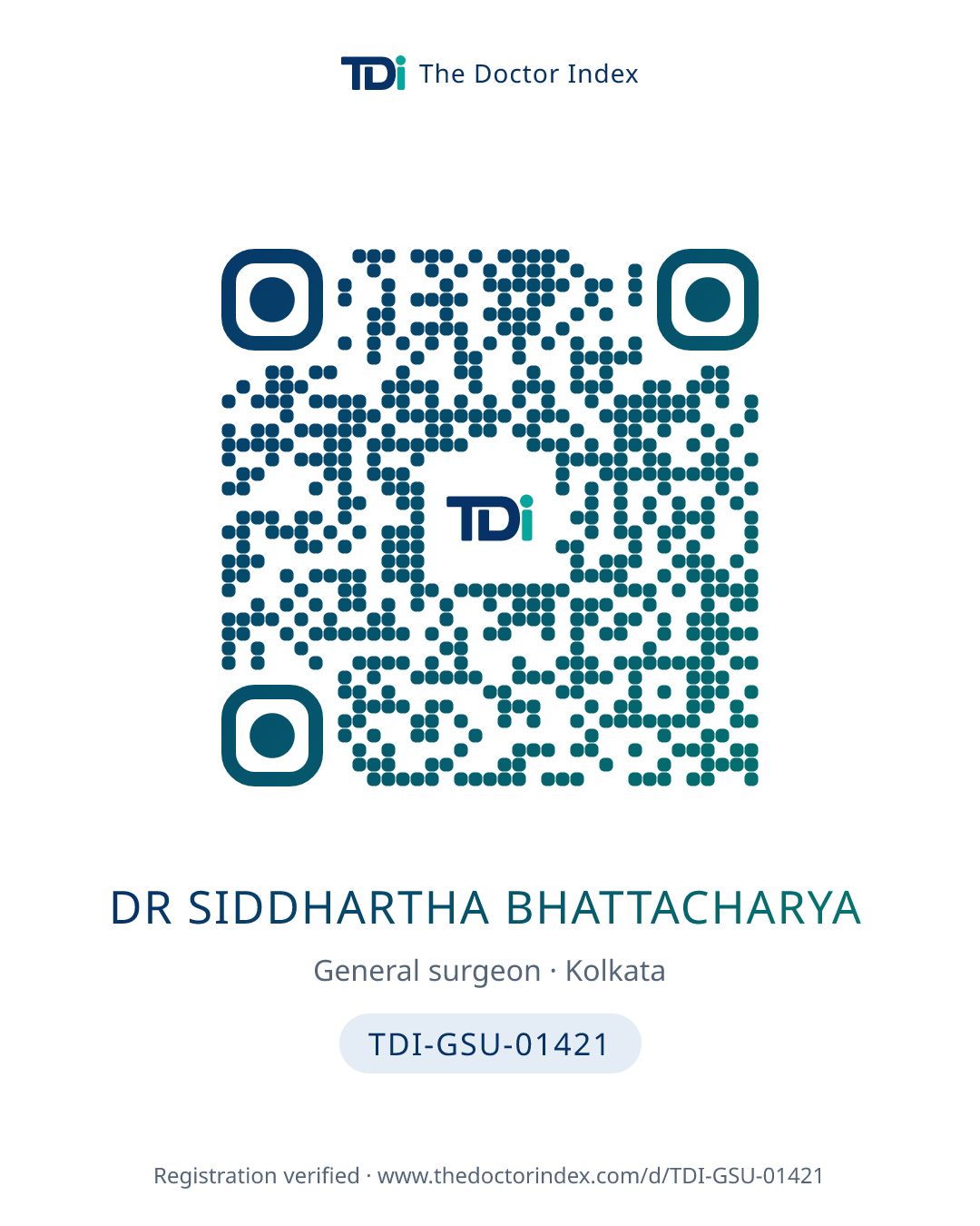 QR card for Dr Siddhartha Bhattacharya, TDI-GSU-01421