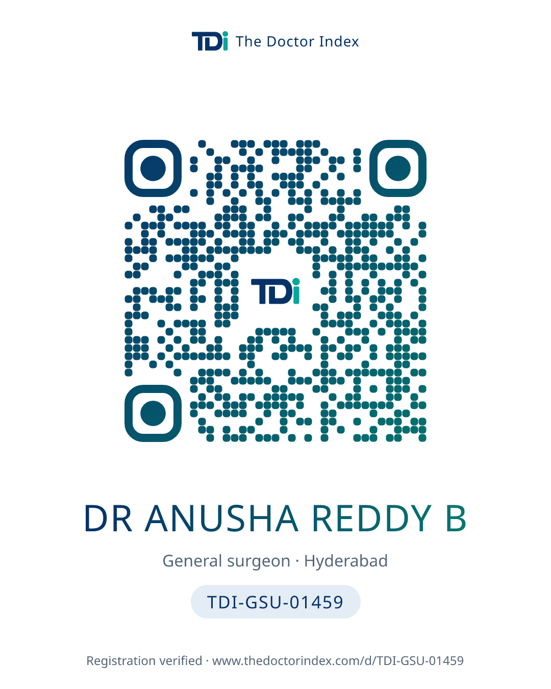 QR card for Dr Anusha Reddy B, TDI-GSU-01459
