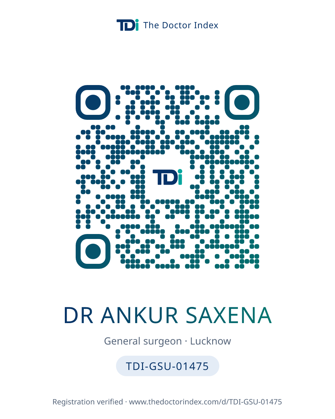 QR card for Dr Ankur Saxena, TDI-GSU-01475