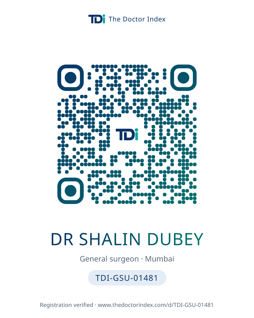 QR card for Dr Shalin Dubey, TDI-GSU-01481
