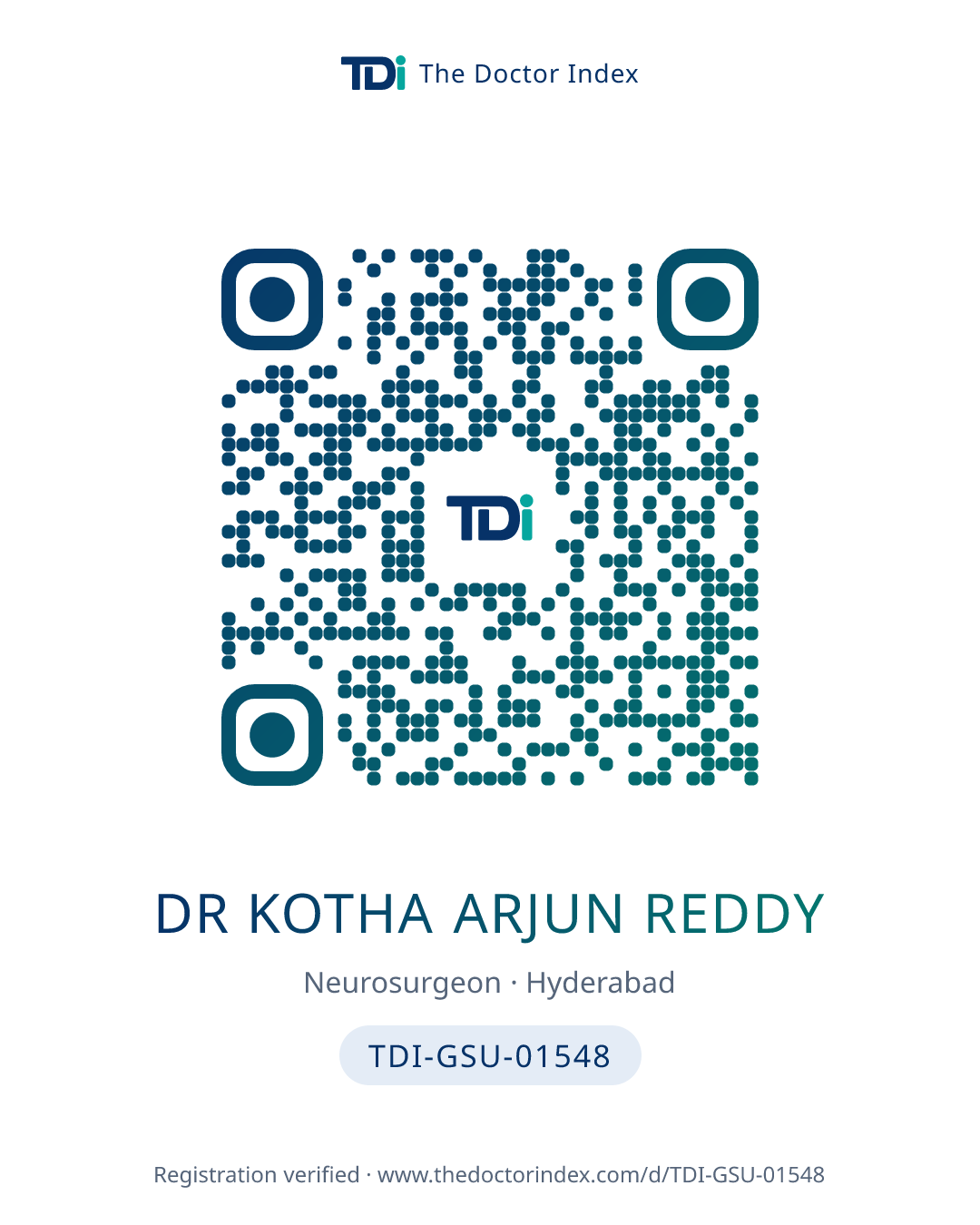QR card for Dr Kotha Arjun Reddy, TDI-GSU-01548