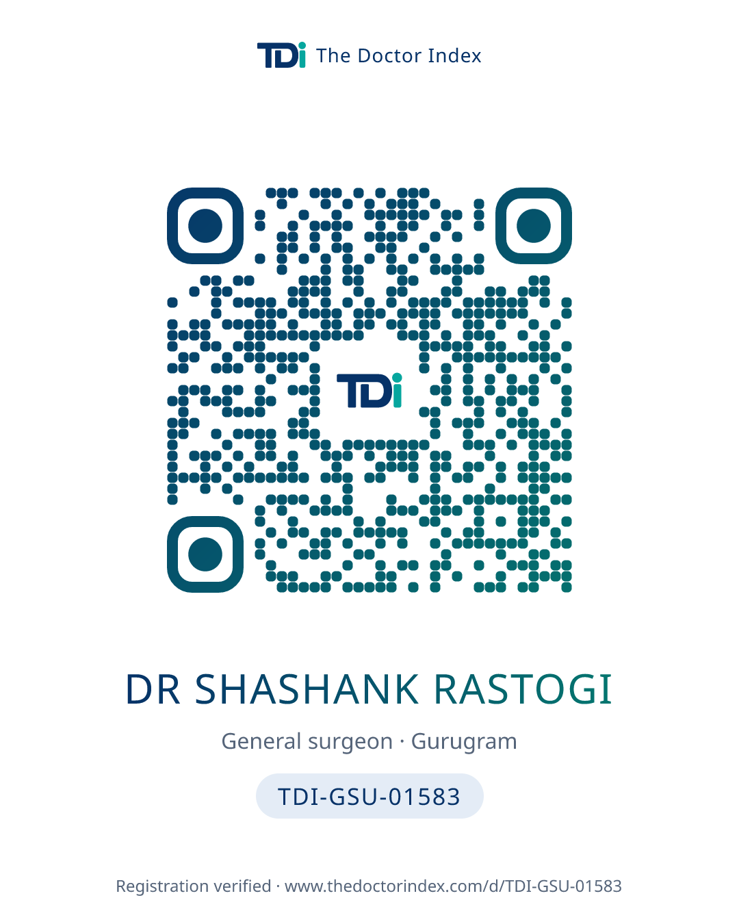 QR card for Dr Shashank Rastogi, TDI-GSU-01583