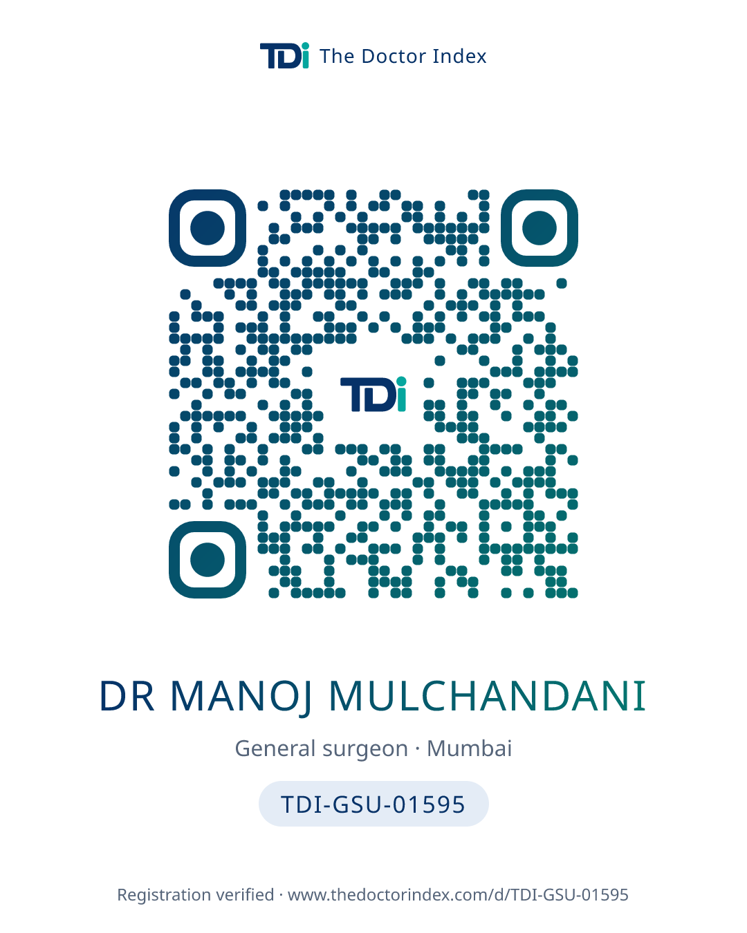 QR card for Dr Manoj Mulchandani, TDI-GSU-01595