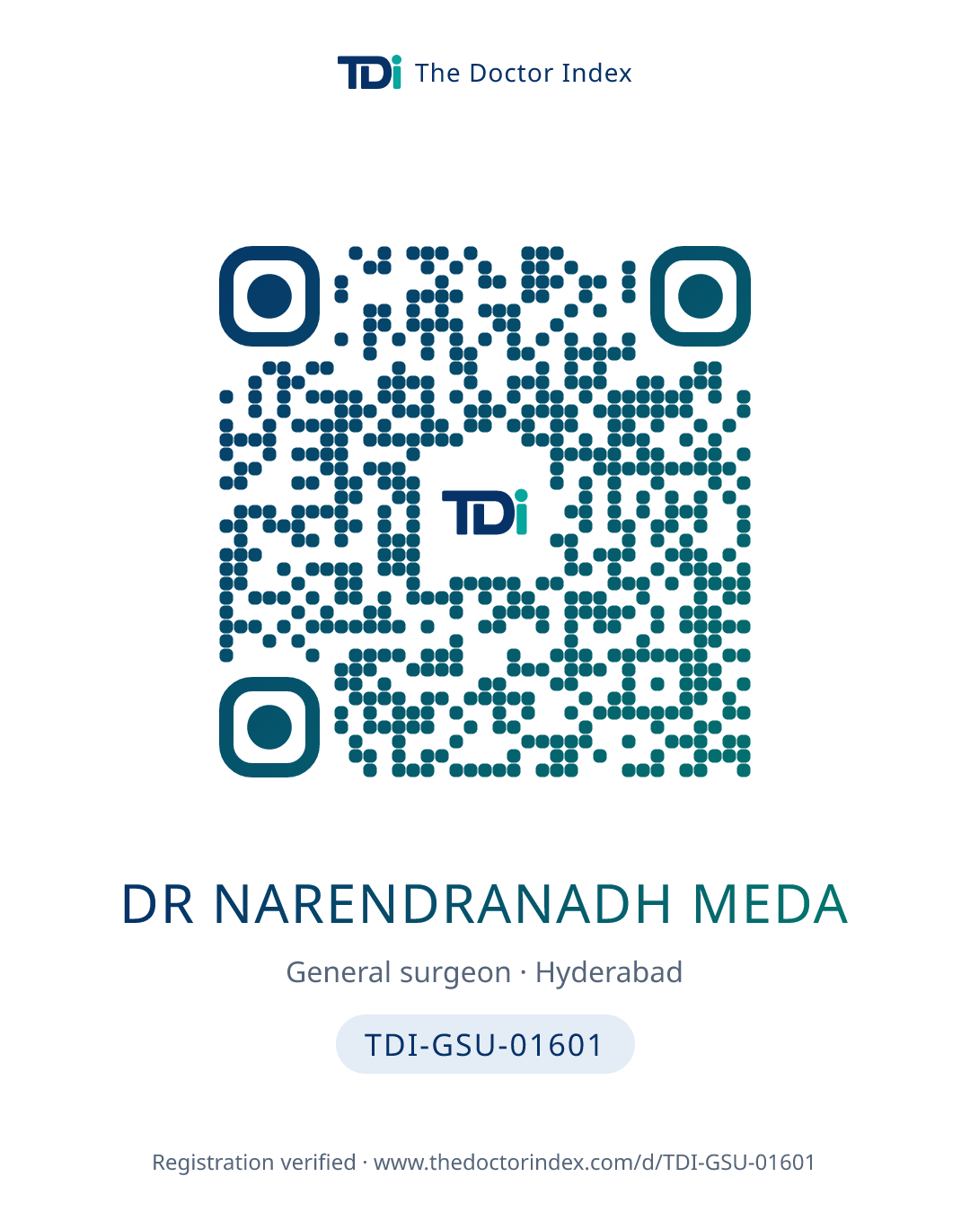 QR card for Dr Narendranadh Meda, TDI-GSU-01601
