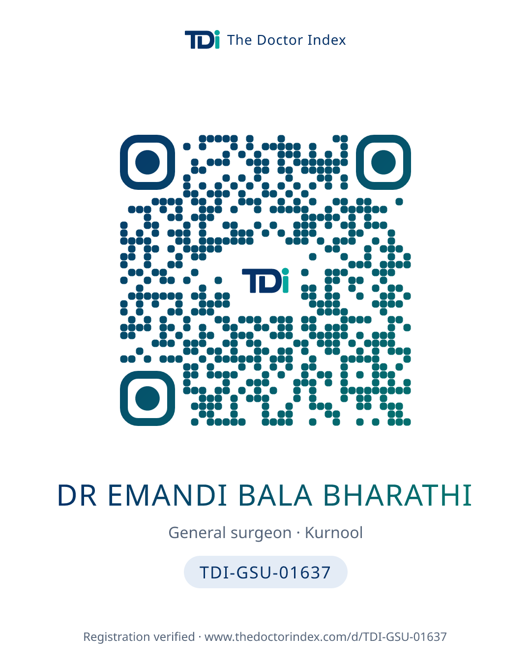 QR card for Dr Emandi Bala Bharathi, TDI-GSU-01637