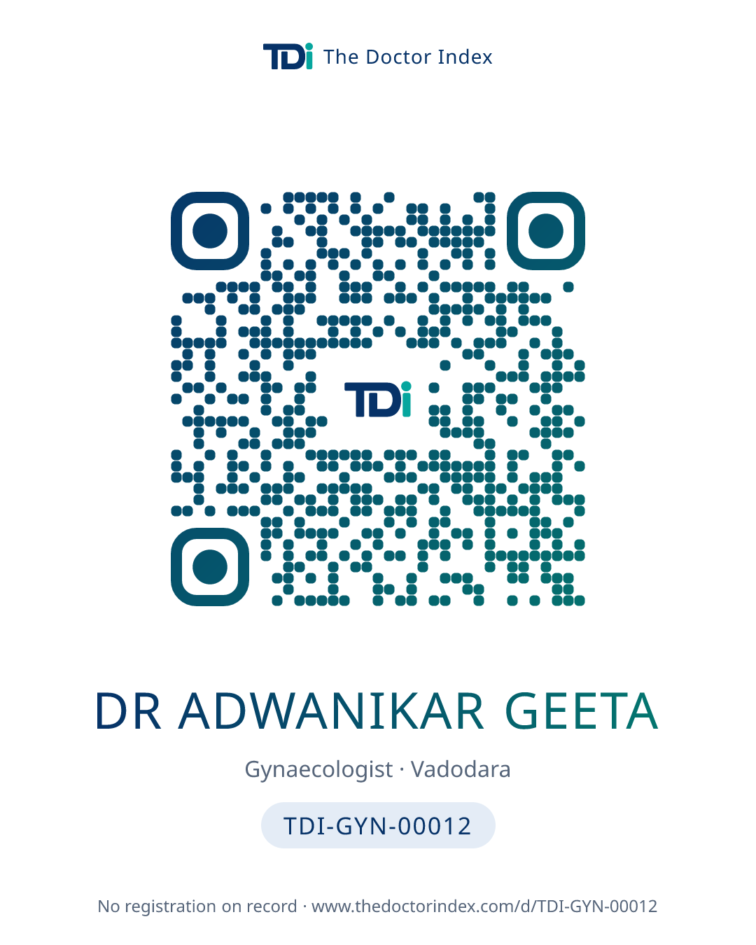 QR card for Dr Adwanikar Geeta, TDI-GYN-00012