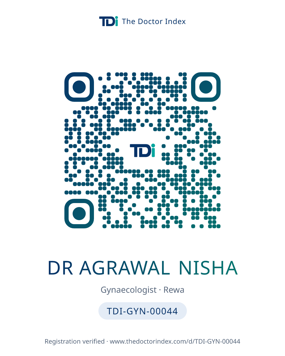 QR card for Dr Agrawal Nisha, TDI-GYN-00044