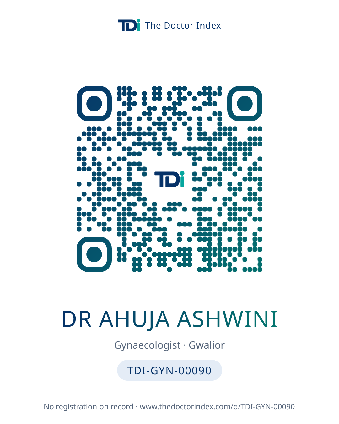 QR card for Dr Ahuja Ashwini, TDI-GYN-00090